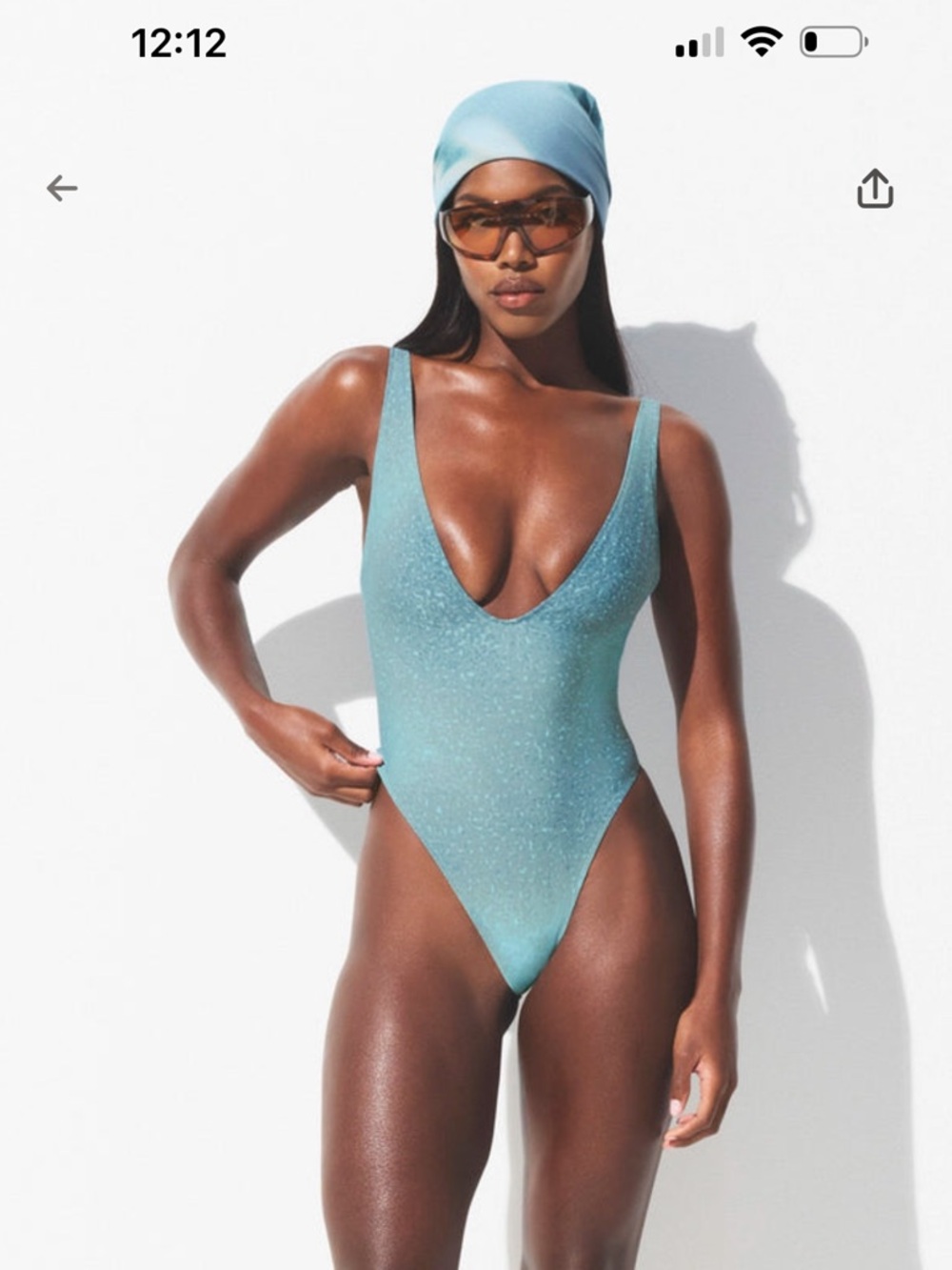 NWT skims signature swim plunge one piece cyan ombré size medium. With scarf